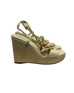 Prada Flower Patent Leather Woven Wedges