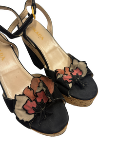 Prada Flower Chunky Platform Heels