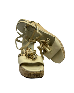 Prada Flower Patent Leather Woven Wedges