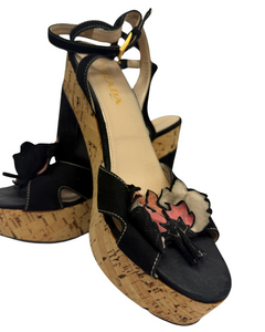 Prada Flower Chunky Platform Heels