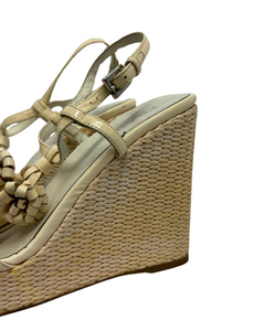 Prada Flower Patent Leather Woven Wedges