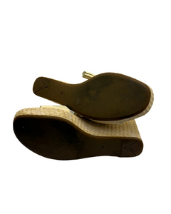 Prada Flower Patent Leather Woven Wedges